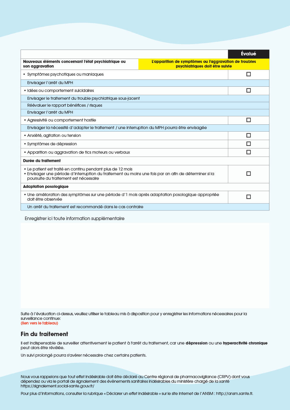 Aperçu : Checklist n°2 : Liste des points à vérifier pour le suivi du traitement en cours par méthylphénidate (MPH)