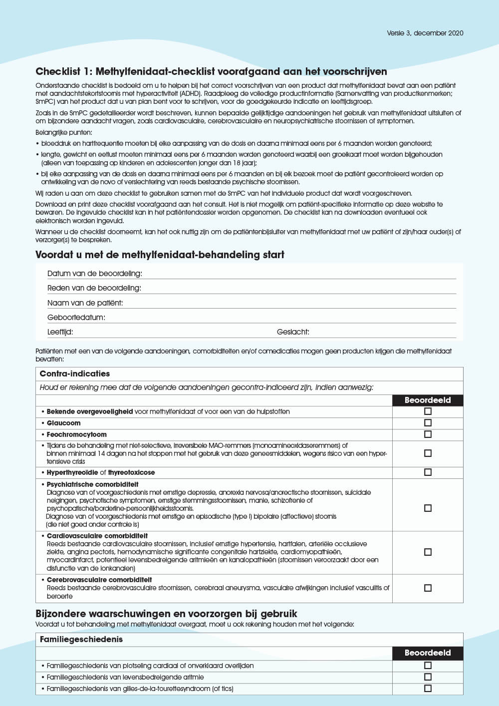 Preview: Checklist 1: Methylfenidaat-checklist voorafgaand aan het voorschrijven